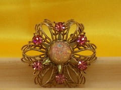 Faux Amethyst and Opal Brooch Vintage Costume Jewelry Pin Pinback Button