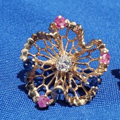 Original EARTH MINED DIAMOND Sapphire Ruby Deco Earrings Vintage SOLID 14K GOLD