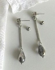 DUAL 1 OR 2 PAIR CRYSTAL RHINESTONE & GRAY HEMATITE CHANDELIER PIERCED EARRINGS