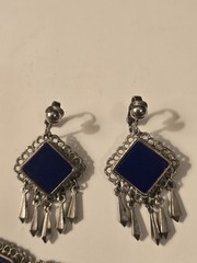Vintage Celebrity N.Y Reversible Red Blue Enamel Bracelet + Clip Blue Earrings