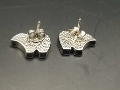 Vintage Southwestern Bear Stud Earrings Crushed Turquoise Chip Inlay Silver Tone