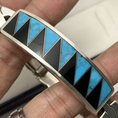 VTG Sterling Silver Turquoise Inlay TR-110 Mexico Hinged Link Bracelet