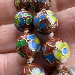 Vintage Cloisonne Beaded Necklace Red Chinese Export Gold Tone Enamel 24”