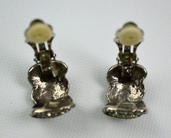 Vintage Silver Tone Clip On Half Moon Earrings with Small Rhinestones 1″