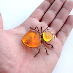 Vintage Spider Brooch Amber Color Resin. Made in the USSR