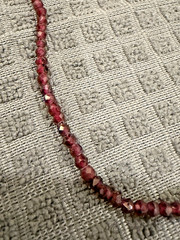 Natural Garnet Faceted Bead Necklace 19″ Deep Red Gemstone Strand Vintage