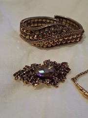 Vintage MONET Gold Collar Necklace WEISS Topaz Bracelet Smoky Rhinestone Brooch