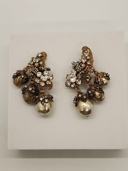 1940’s Signed Miriam Haskell Faux & Seed Pearl Dangle Clip On Earrings