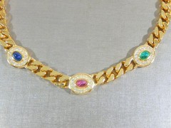 CHRISTIAN DIOR VTG SAPPHIRE GLASS EMERALD GLASS RUBY GLASS CABOCHON GT NECKLACE
