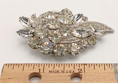 Vintage Eisenberg Ice Rhinestone Brooch Signed Layered Leaf Design