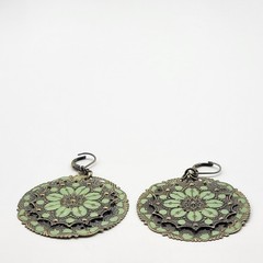 Fabulous bold enamel metal pierced dangle earrings Spring flowers boho