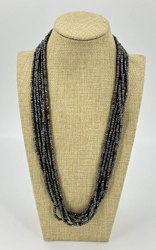 Black Hematite Seed Bead Multistrand Necklace 24 Inch