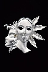Vintage Sun Moon Mask Abstract Brooch Pin Silver Tone Art Chunky 1980s BinBK