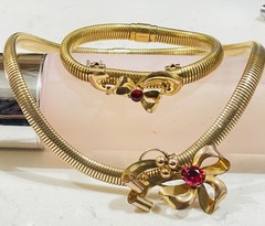 Signed CA Carl-Art Inc. 12K Gold Filled Stretchable Bracelet & Necklace 1950’s