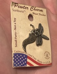 Vintage Dragonfly Pendant Insect Charm Silver Pewter Fossil Museum NOS Jewelry