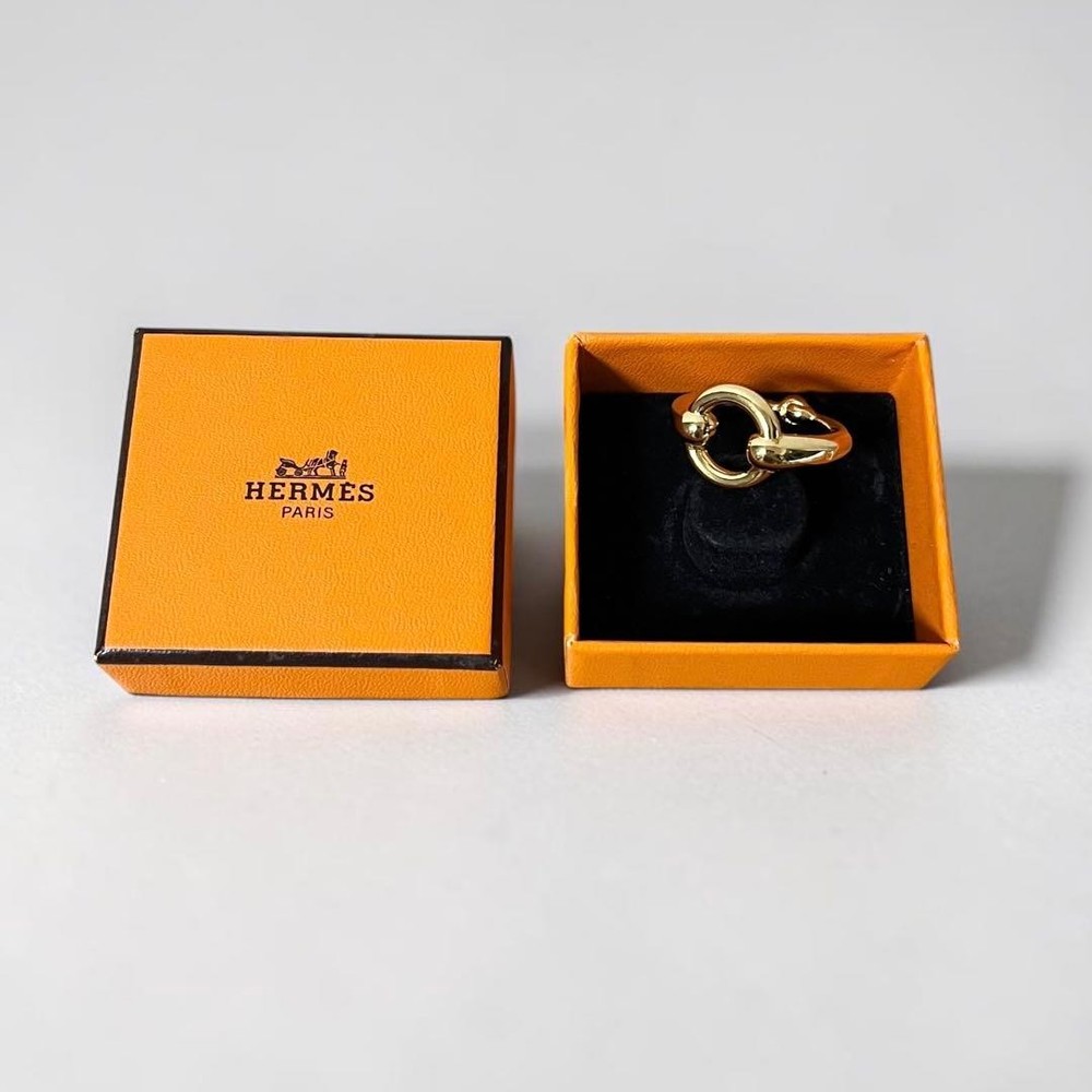 HERMES Mors Horse Bit Gold Scarf Ring 20mm with Box