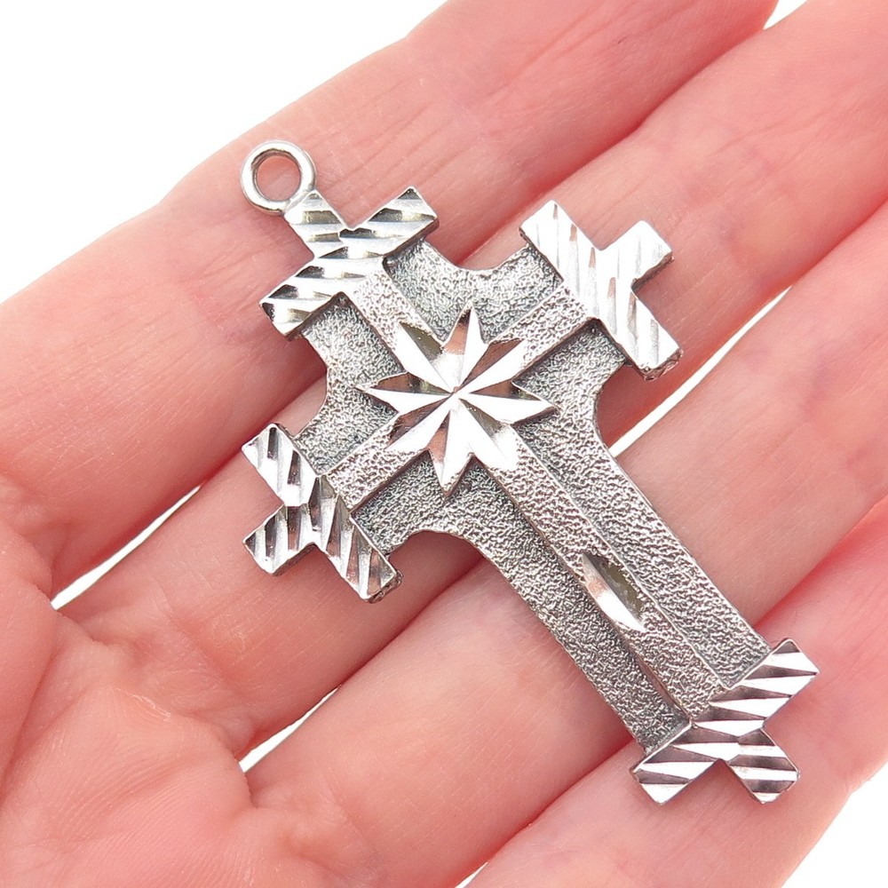 One of A Kind 925 Sterling Silver Vintage Cross Oxidized Charm Pendant