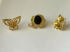 Assorted Animal Gold Toned Pins (Butterfly, Elephant, Cat)