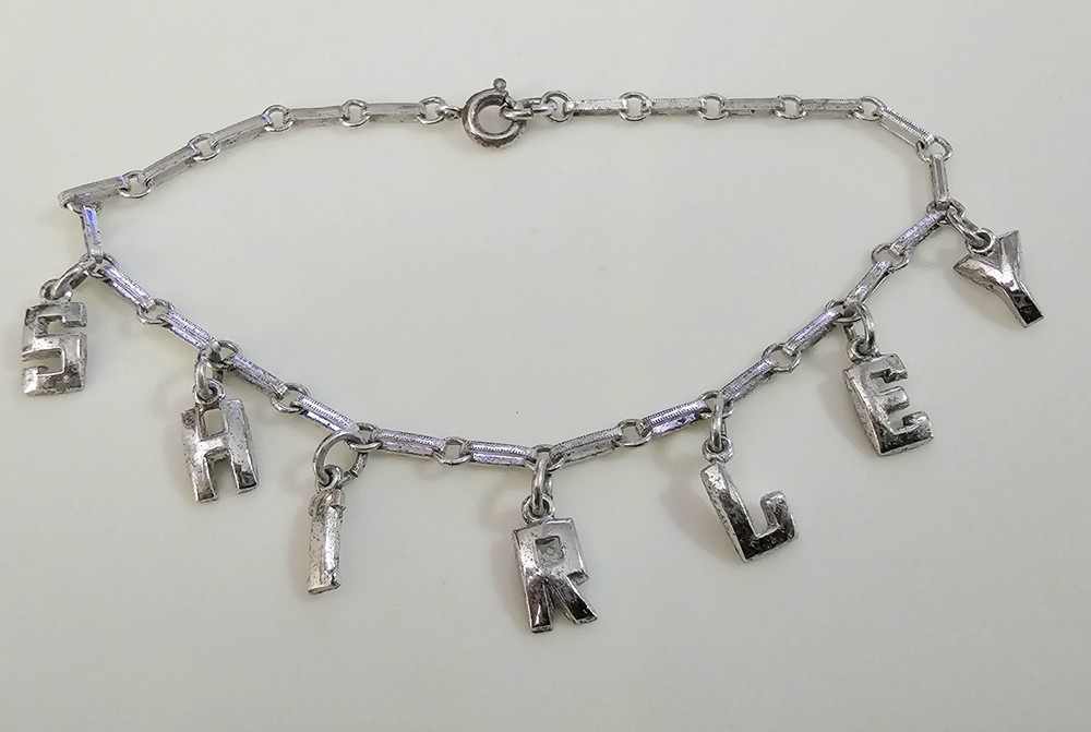 Vintage Sterling Silver SHIRLEY Name Charm Bracelet 6.75″ Personalized Letter…