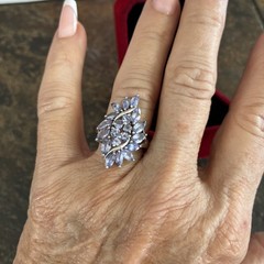 Gorgeous Vintage 10kt White Gold Marquise And Round Tanzanite Cluster Ring Sz 7
