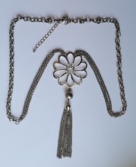 Gold Tone Flower Pendant Three Strand 28in Necklace With Chain Tassels Vintage