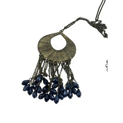 Vintage Antique Gold Tone Medallion Beaded Necklace Boho Necklace