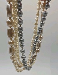 Vintage Faux Pearl Multistrand Round Baroque White Champagne Grey Statement 19.5