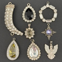 Lot of 8 Silver-Tone Rhinestone Jewelry Pendants – Vintage Designer Quality