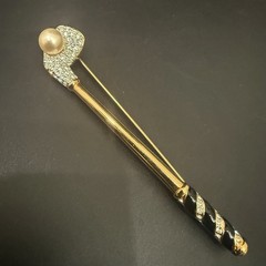 Vintage Retired SWAROVSKI Swan Signed Pave Crystal Faux Pearl Golf Club Brooch