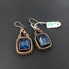 Vintage Bezalel Silver Earrings Filigree Blue Glass Jerusalem Early Production