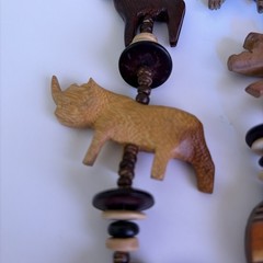 Vintage African Large Hand Carved Wooden Safari Animal Beads 30” Necklace