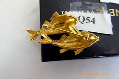 RARE VINTAGE TRIFARI BLUE ENAMEL FISHES BROOCH PIN