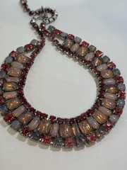Vintage Juliana Style Pink Art Glass Rhinestone Statement Necklace Silver Tone