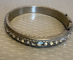 1920s Art Deco Rhinestone Hinged Bangle Signed ALLCO Square Cut Channel Set 7″