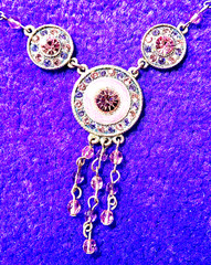 VINTAGE🇺🇸1928 FAIRY FANTASY PURPLE+PINK AUSTRIAN CRYST+ENAMEL NECKLACE VG+✨VTG