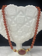 Vintage MMA Museum Of Art Carnelian Bead Necklace Signed USA 17.5”