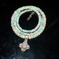 Natural Ethiopian fire opal beaded necklace with sterling silver opal pendant