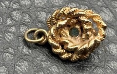 Victorian 14K Yellow Gold Love Knot Rope Texture Emerald Pendant Or Charm VTG