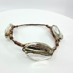 Hand Wired Copper Bangle with Clear Crystal Statement Stones Festival Jewelry