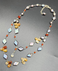 Freshwater Pearl and Teardrop Gemstone Bead Necklace