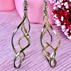 Vintage Earrings Spiral Twist Long Drop Rhinestone French Wire Silver Tone
