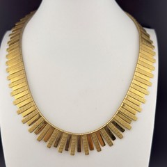 Vintage Gold Tone Textured Collar Necklace Fringe 17 Inches Classic