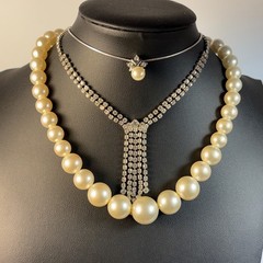 Necklace Lot Gold Tone Imitation Pearl Rhinestone Coquette