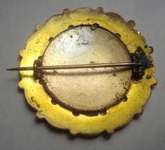 c1890 MOURNING PIN – BABY BOY CELLULOID PHOTO – CHAMPLEVE ENAMELED FRAME