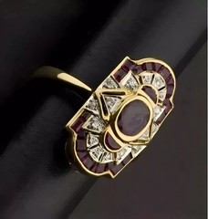 2Ct Art Deco Style Lab Created Diamond & Garnet Wedding 14K Yellow Gold FN Ring