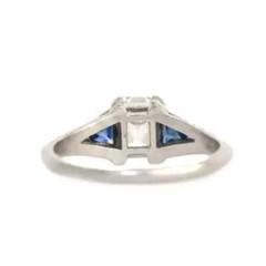 Art Deco Style Lab Created Diamond & Sapphire 14K White Gold FN Engagement Ring