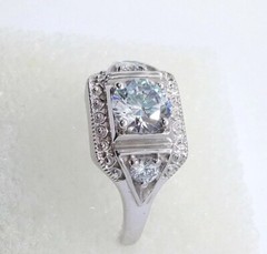 Vintage Style 1.35 CT White Round Cut CZ Art Deco Wedding Ring In 925 Silver