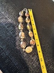 Chunky Jasper Bead Necklace Natural Oval Stones with Silver Tone Spacers 18”