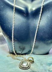 Vintage Silver Tone and Square Pendent Necklace, Signed BEST, 30″
