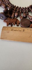 African Animal Bib Necklace Charm Carved Wood Elephant Wolves Brown Tribal Bead